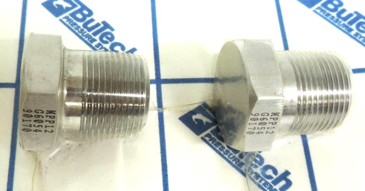Used LOT OF 2 NEW BUTECH PRESSURE SYSTEMS MPP12 3/4" NPT MALE PLUGS, G6054 90170