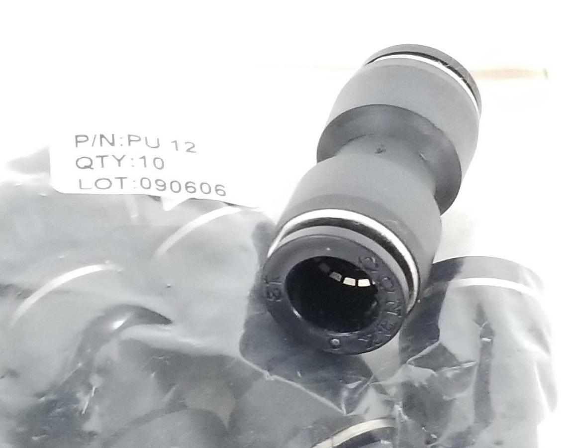 LOT OF 10 NEW PISCO PNEUMATICS PU-12 FITTINGS 12MM, STRAIGHT, PU12