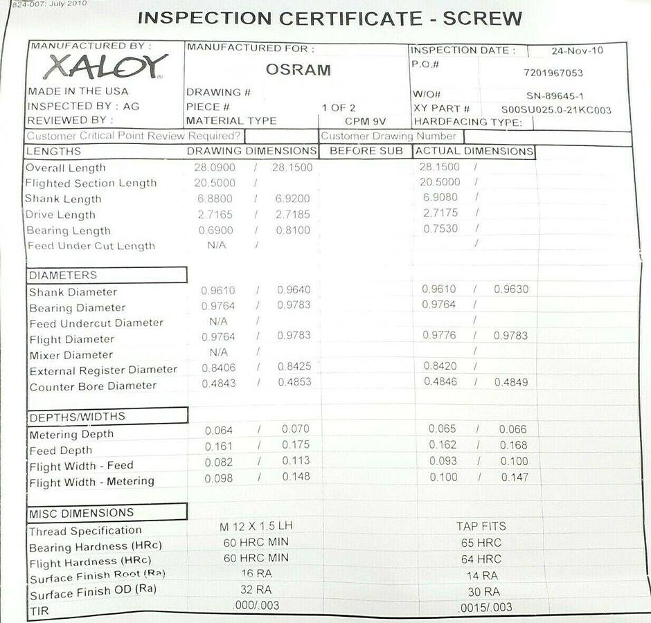 Used NEW XALOY S00SU025.0-21KC003 PLASTICATING PLASTICIZING SCREW CPM9V-23 25MM 21:1