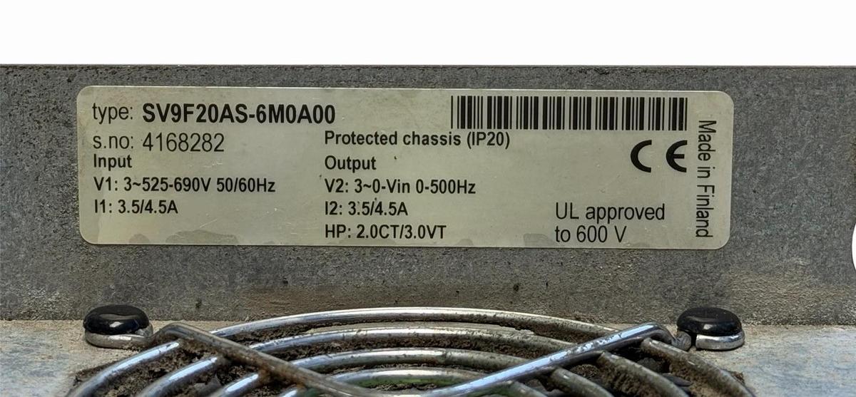 Used CUTLER-HAMMER SV9F20AS-6M0A00 SV9000 Drive 2HP 230V 3-Phase VFD