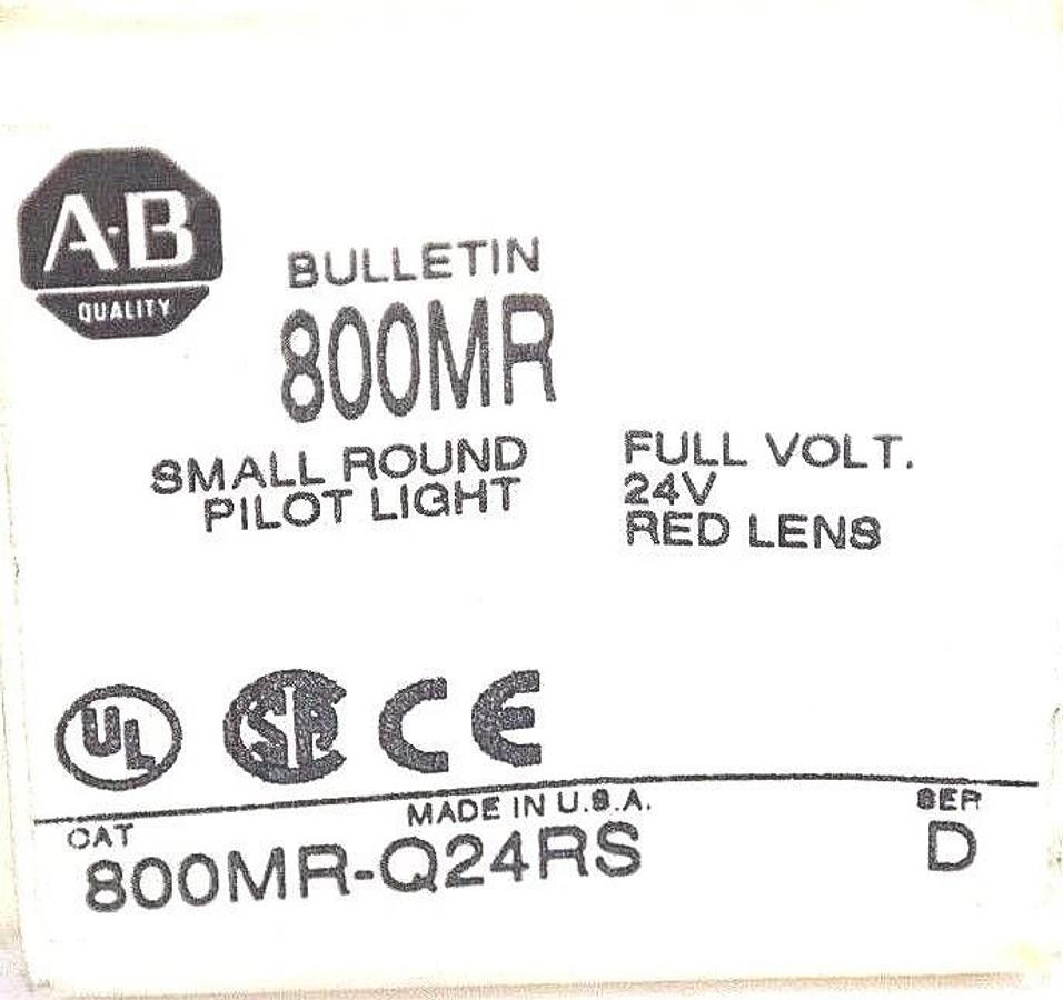 Used NIB ALLEN BRADLEY 800MR-Q24RS SER D SMALL ROUND PILOT LIGHT RED, 24V, 800MRQ24RS