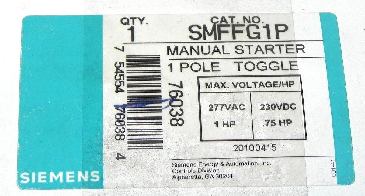 Used NEW IN BOX SIEMENS SMFFG1P MANUAL STARTER TOGGLE SWITCH