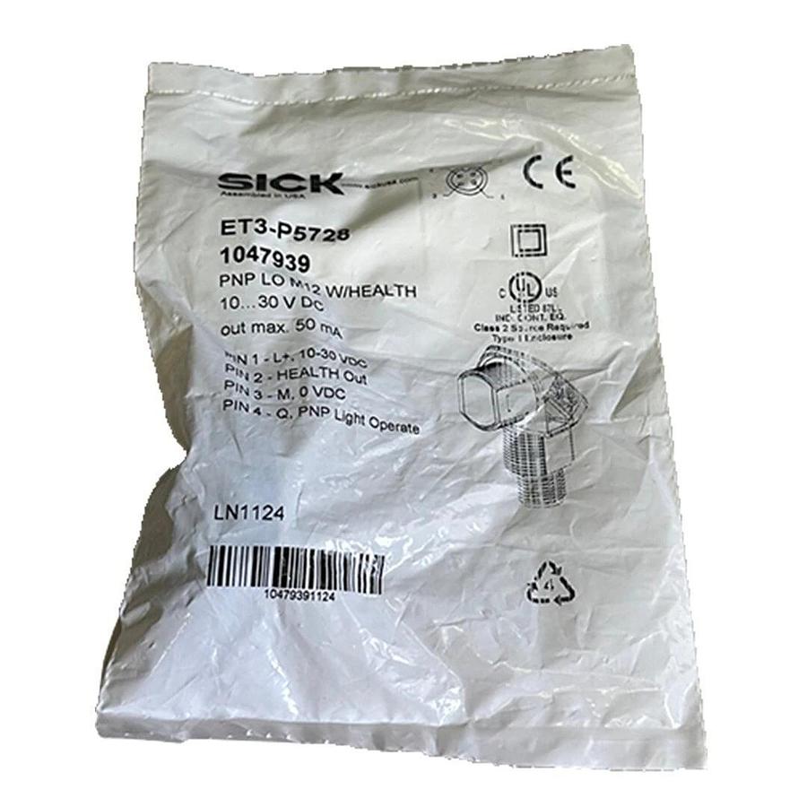 Used NEW SICK ET3-P5728 / ET3P5728 PHOTO SENSOR PNP LO M12 W/ HEALTH 10-30VDC 1047939