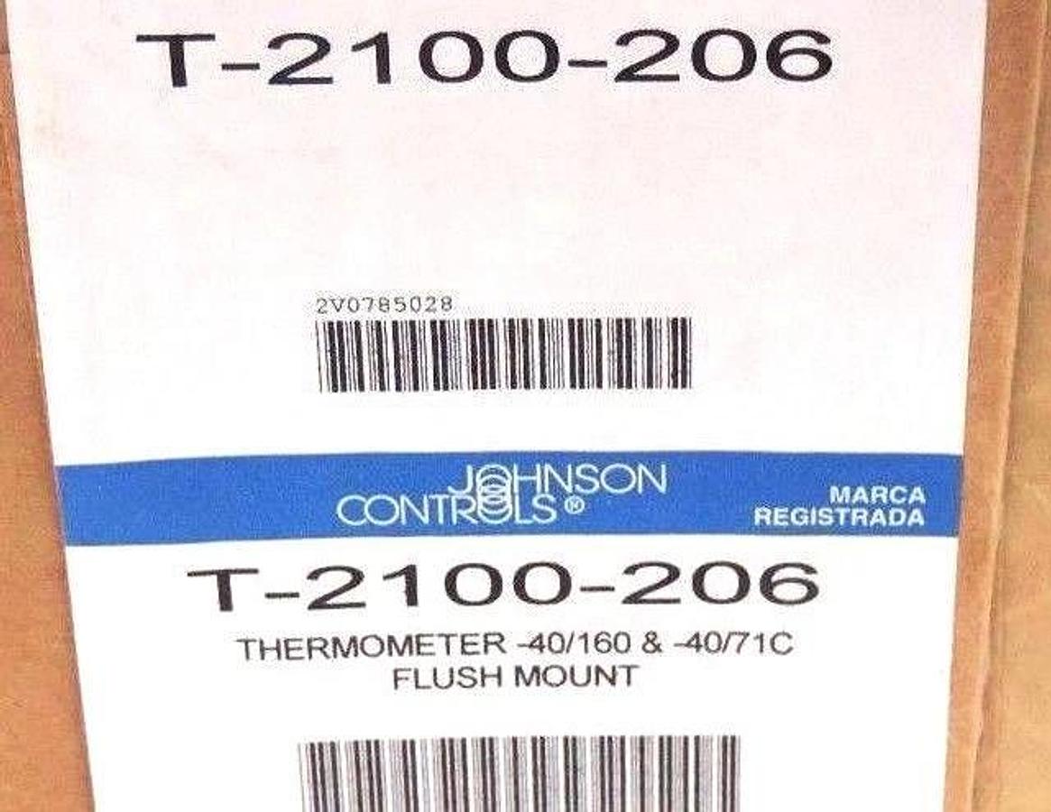 NIB JOHNSON CONTROLS T-2100-206 FLUSH MOUNT THERMOMETER, -40-160 DEG F T2100206