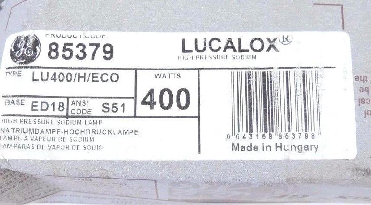 LOT OF 2 NEW GE LUCALOX 85379 HIGH PRESSURE SODIUM LAMPS 400WATT LU400/ECO