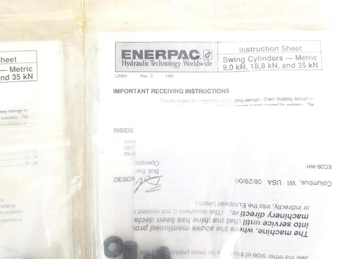 Used LOT OF 6 NEW ENERPAC INSTRUCTION SHEET SWING CYLINDERS METRIC HARDWARE KITS