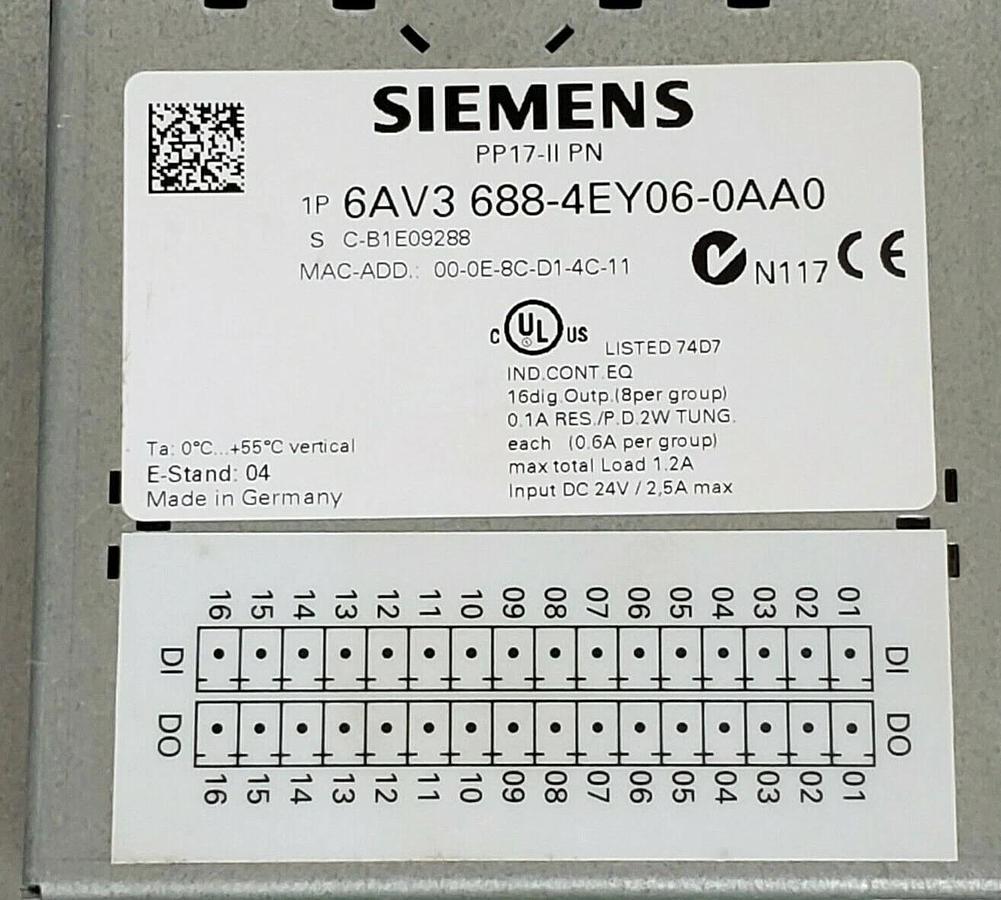 Used SIEMENS 6AV3 688-4EY06-0AA0 PUSH BUTTON PANEL PP17-II PN, 6AV36884EY060AA0