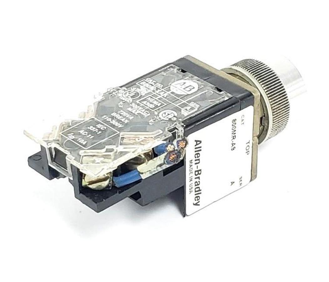 Used ALLEN BRADLEY 800MR-A9 PUSHBUTTON 800MRA9 YELLOW SER. A W/ 800M-XAK SER. A