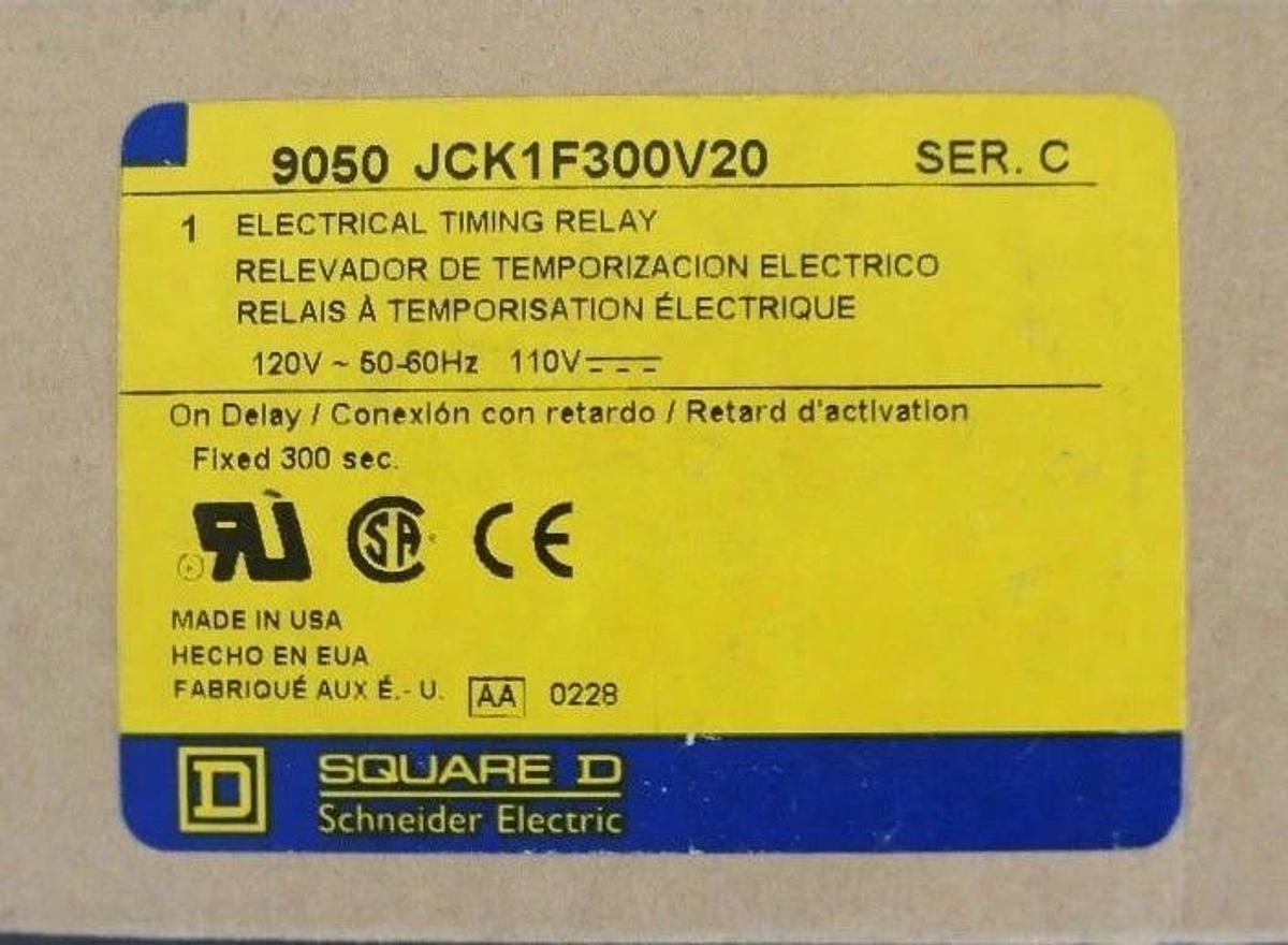 Used NIB SQUARE D 9050-JCK1F300V20 SER. C ELECTRICAL TIMING RELAY 120V 50-60HZ 110V