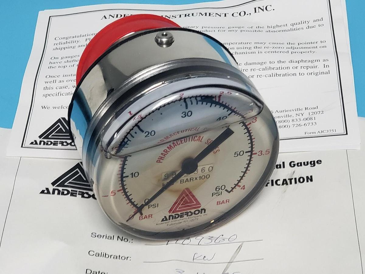 Used NIB ANDERSON INSTRUMENTS EB069010054144 PHARMACEUTICAL GAUGE 0-60PSI