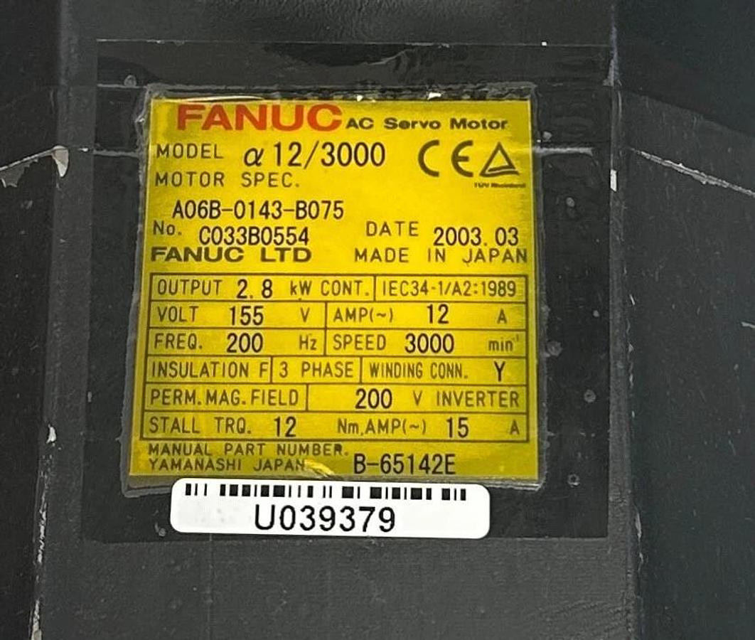 Refurbished FANUC A06B-0143-B075 / A06B0143B075 AC SERVO MOTOR a12/3000 PULSE 2.8kW REPAIRED