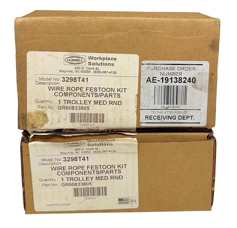 Used 3 HUBBELL 3298T41 / GR60833805 WIRE ROPE FESTOON KIT COMPONENTS/PARTS NSMP