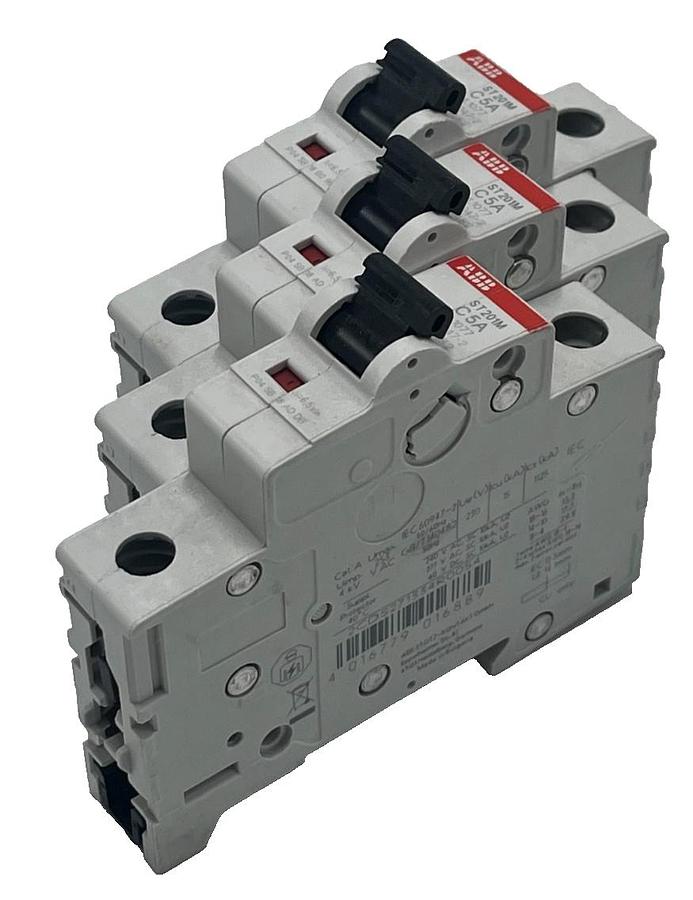 Used (3) ABB ST201M-C1 Miniature Circuit Breaker 1A 1-Pole C-Curve UL 1077 DIN Rail