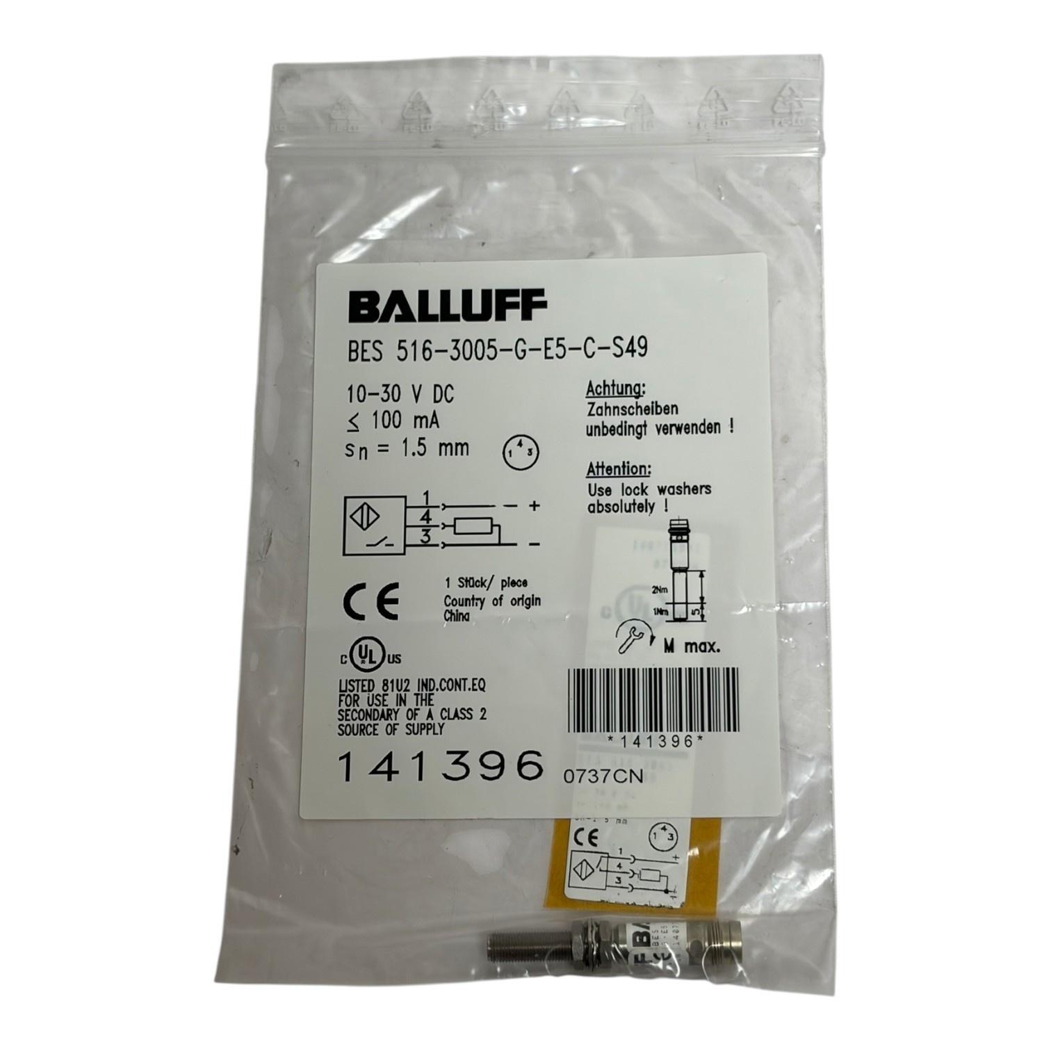 Used Balluff BES 516-3005-G-E5-C-S49 Inductive Proximity Sensor 141396 New Sealed