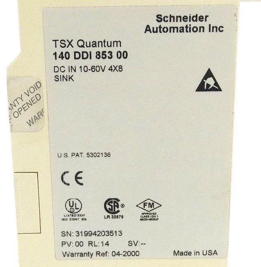 Used SCHNEIDER AUTOMATION 140-DDI-853-00 TSX QUANTUM 140DDI85300, PV: 00 RL: 14