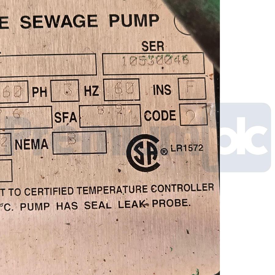 Used PENTAIR HYDROMATIC HPGF500M4-4 SUBMERSIBLE SEWAGE PUMP 5HP 460V 515111147 NSMP