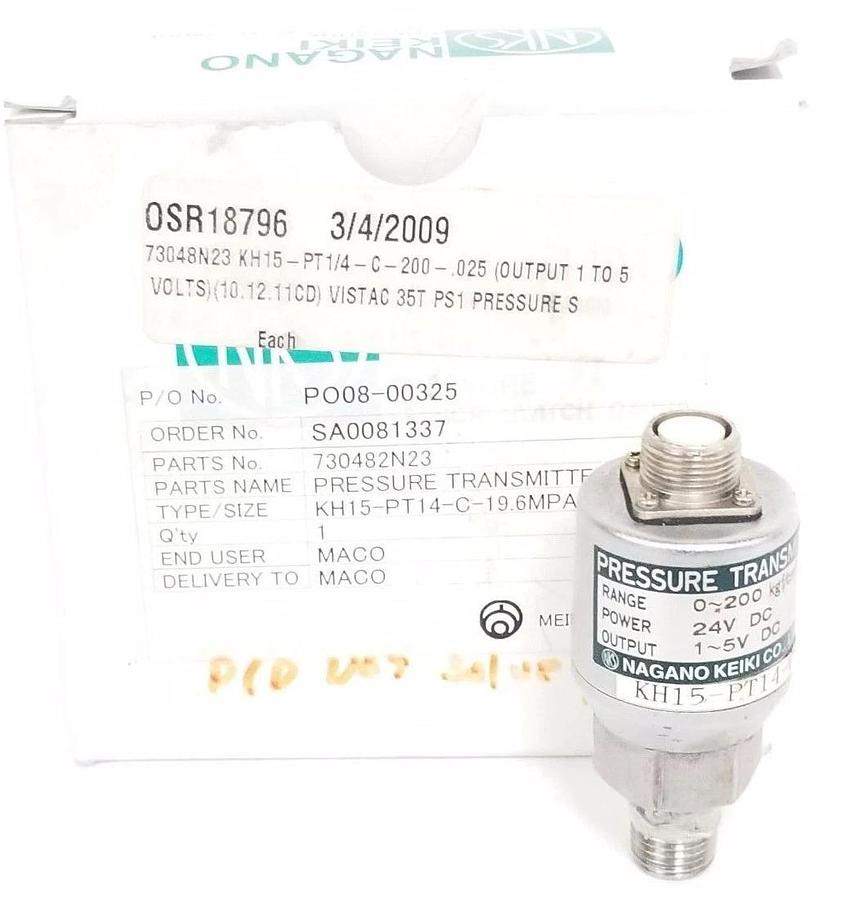 Used NAGANO KEIKI KH15-PT14-C-200-0.5 PRESSURE TRANSMITTER TYPE KH15, 395663, 24V DC