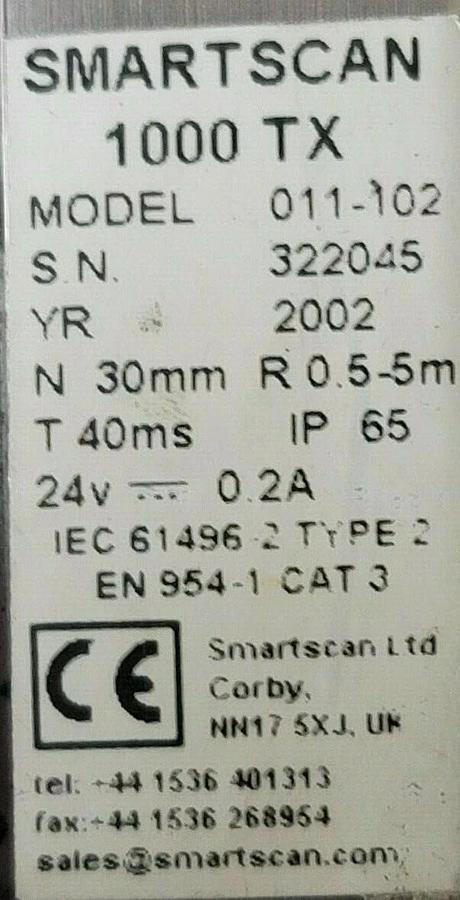 Used LOT OF 2 SMARTSCAN 011-102 TRANSMITTERS 1000 TX MODEL 011-102 24V...0.2A