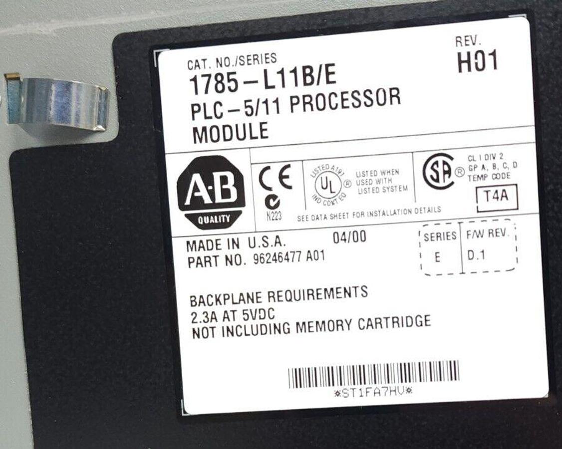 Used ALLEN BRADLEY 1785-L11B/E PLC-5/11 PROCESSOR MODULE SER. E F/W REV. D.1