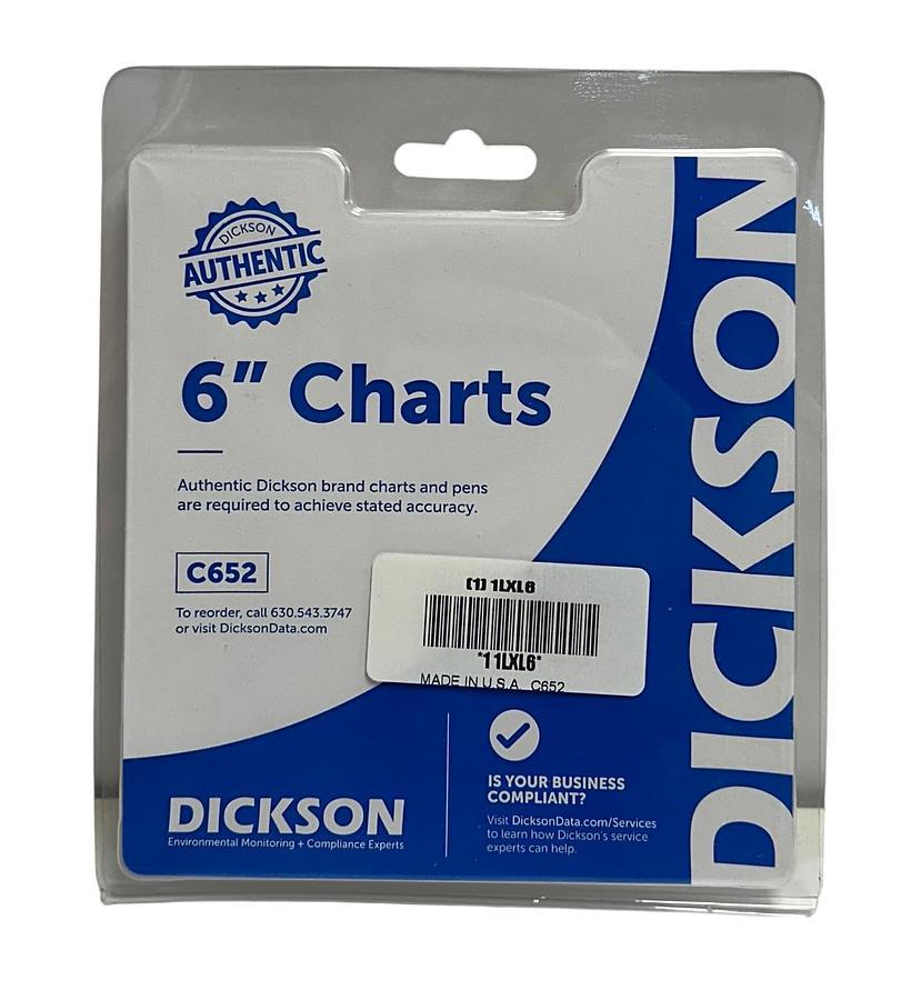 Used 300 DICKSON C652 / 1LXL6 6'' REPLACEMENT CIRCULAR PAPER CHARTS 24 HOURS NSMP