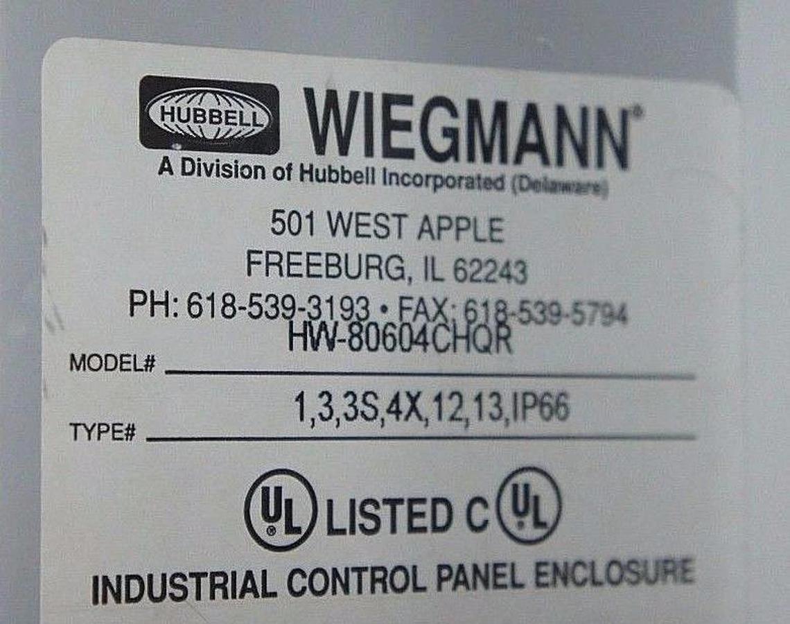 NEW WIEGMANN HW-80604CHQR ENCLOSURE WITH BH118R ELECTRICAL BOX