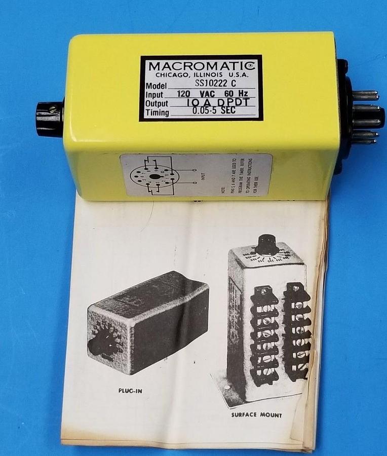 NEW MACROMATIC SS-1022-2C TIME DELAY RELAY .5-5SECOND 120VAC, 60HZ, SS10222C