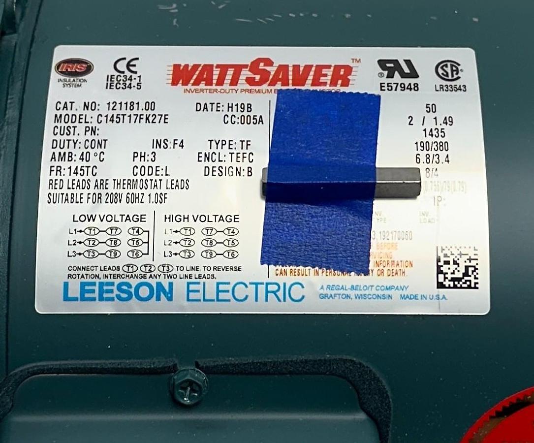 Used LEESON 121181.00 / C145T17FK27E WATTSAVER ELECTRIC MOTOR 2HP/1.49kW OEM NSNP