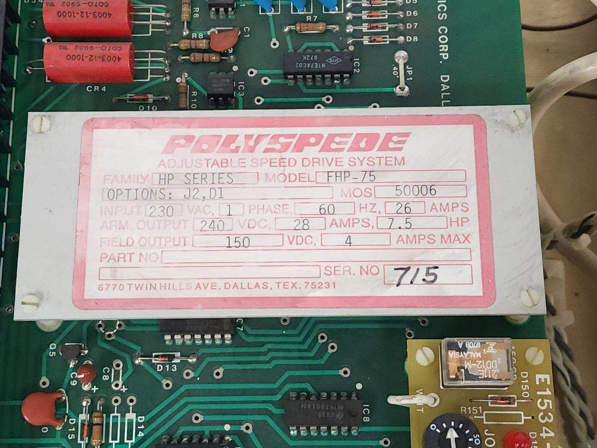 Used POLYSPEDE FHP-75 ADJUSTABLE SPEED DRIVE 7.5HP, 1-PHASE FHP75 OPTIONS: J2,D1