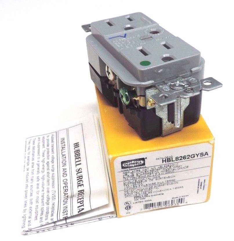 NIB HBL8262GYSA HUBBELL DUPLEX RECEPTACLE 15A, 125V, 60HZ AC, 2P 3W GND