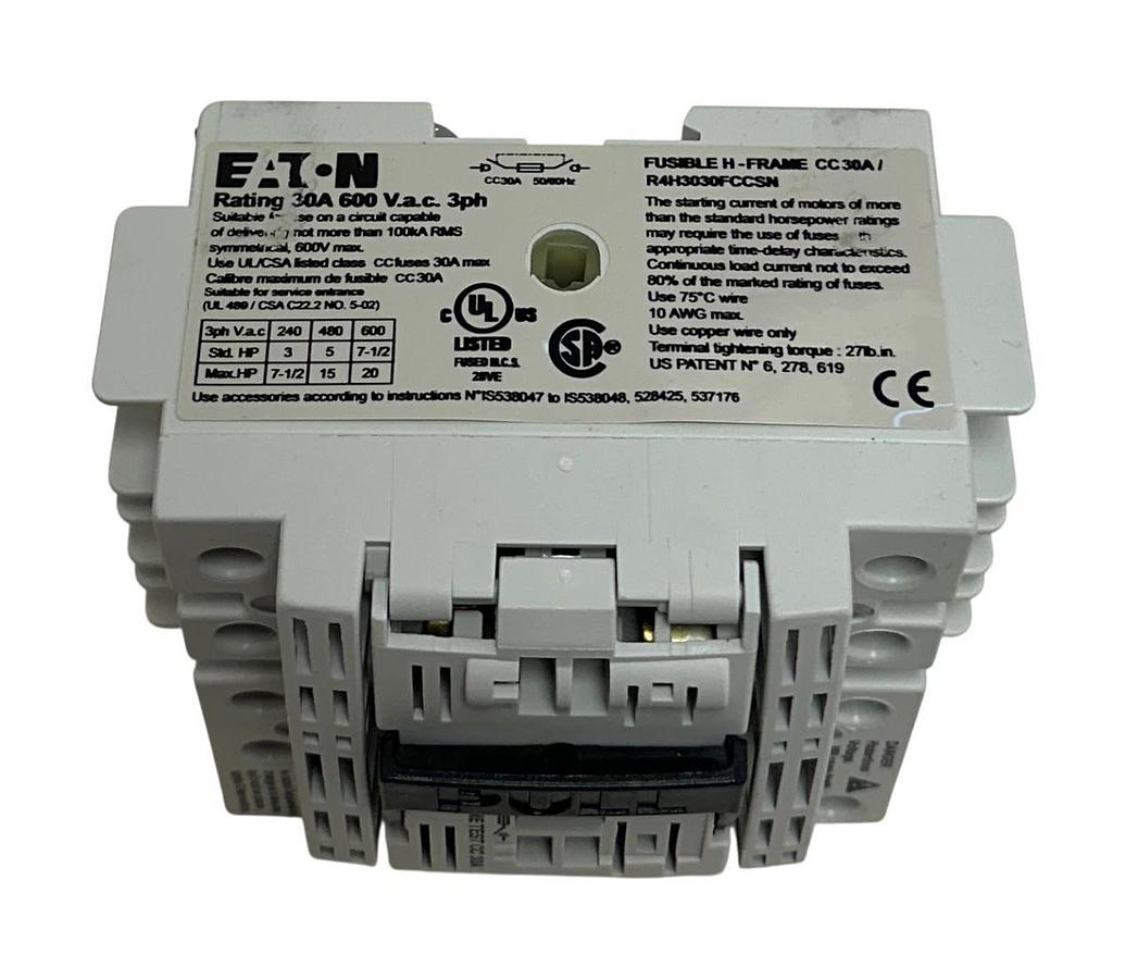 EATON R4H3030FCCSN FUSIBLE ROTARY DISCONNECT H-FRAME 30A CC 3P 600VAC NSMP