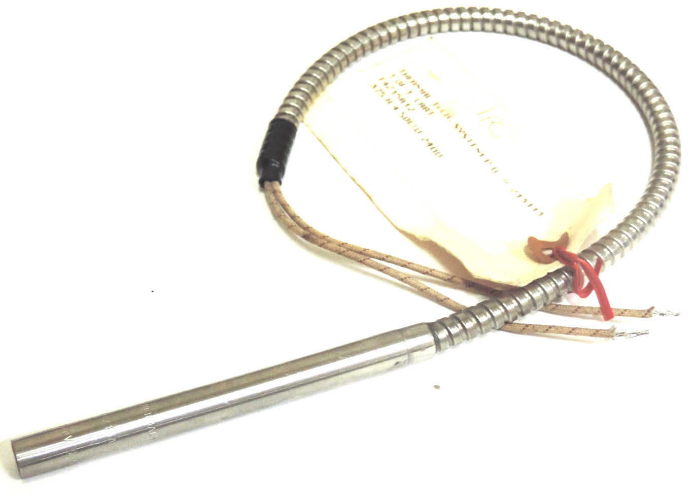 Used THERMAL HEAT CARTRIDGE HEATER .375" DIA. X 4" LTH. 500W 240V 16" FLEX STEEL LEAD
