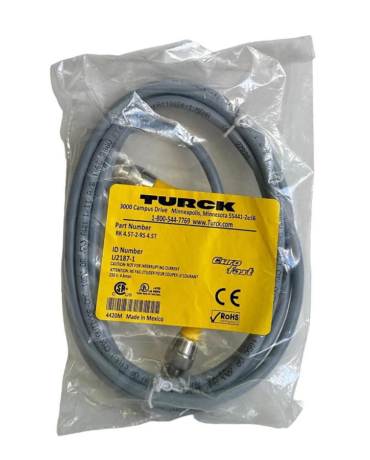 Used NEW TURCK RK 4.5T-2-RS 4.5T / RK45T2RS45T M12 EURO CORDSET 2M U2187-1 / U21871