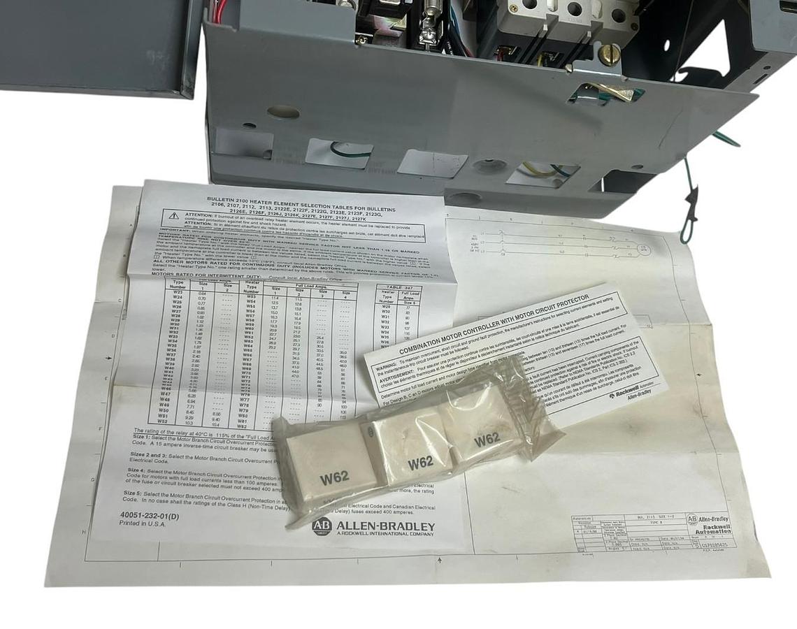 Used Allen-Bradley 2113B-CDDD-21-43CA MCC Bucket 20HP NEMA Size 2 Starter HMCP050K2C