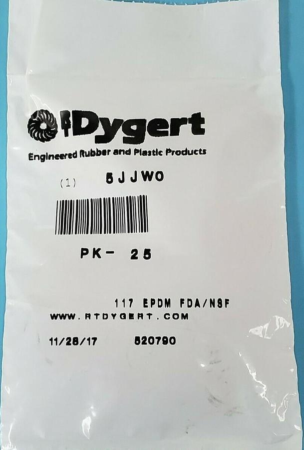 PACK OF 25 NEW RTDYGERT 5JJW0 117 EPDM FDA/NSF O-RINGS DYGERT 5JJWO
