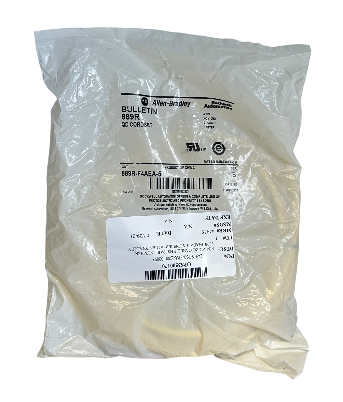 Used ALLEN BRADLEY 889R-F4AEA-5 /B BULLETIN 889R QD CORDSET 4-PIN AC MICRO 5M NSMP