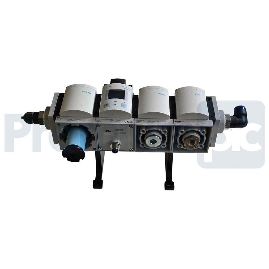 Used Festo SFAM-62-5000L-M-2SV-M12 | 564940 Flow Sensor w/MS6-FRM-1/2 Filter & 529853