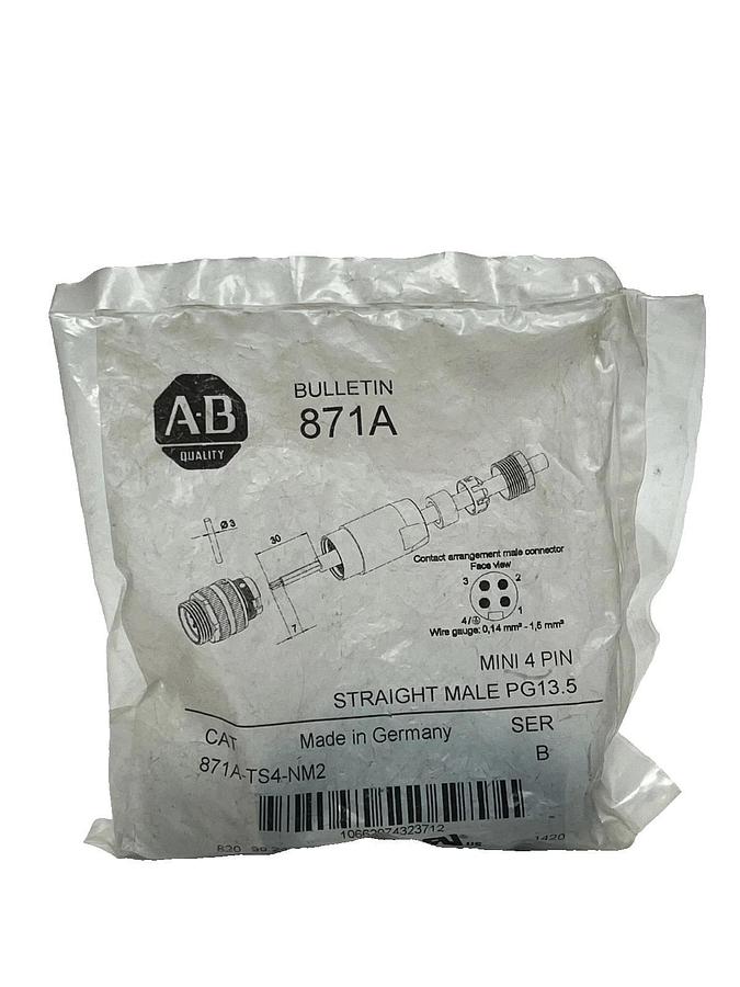 Used Allen Bradley 871A-TS4-NM2 Mini 4-Pin Straight male Connector Ser. B - NSFS