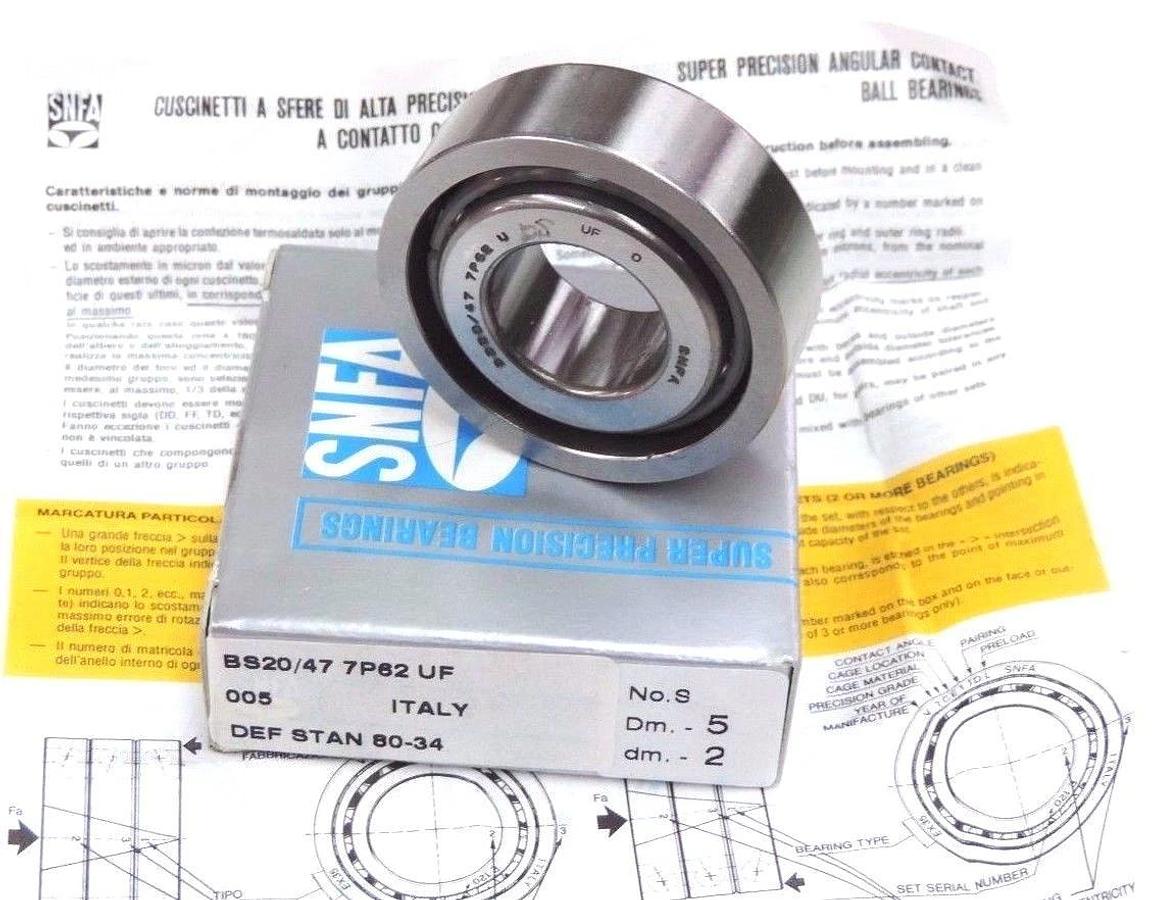 Used NIB SNFA BS20/47 7P62 UF SUPER PRECISION ANGULAR CONTACT BALL BEARING