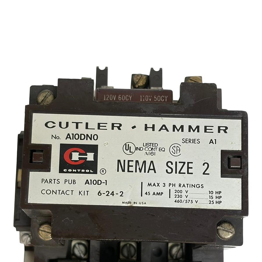 Used Cutler-Hammer A10DNO Series A1 NEMA Size 2 Motor Starter 45A 120V Coil