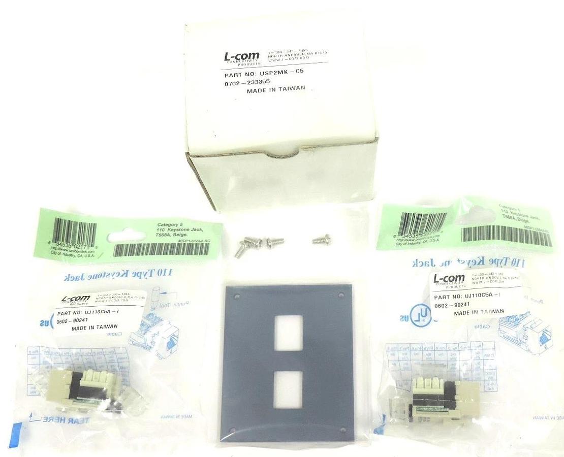 Used NEW L-COM USP2MK-C5 USP SUB-PNL W/2 CAT5E IDC JK, UJ110C5A-I