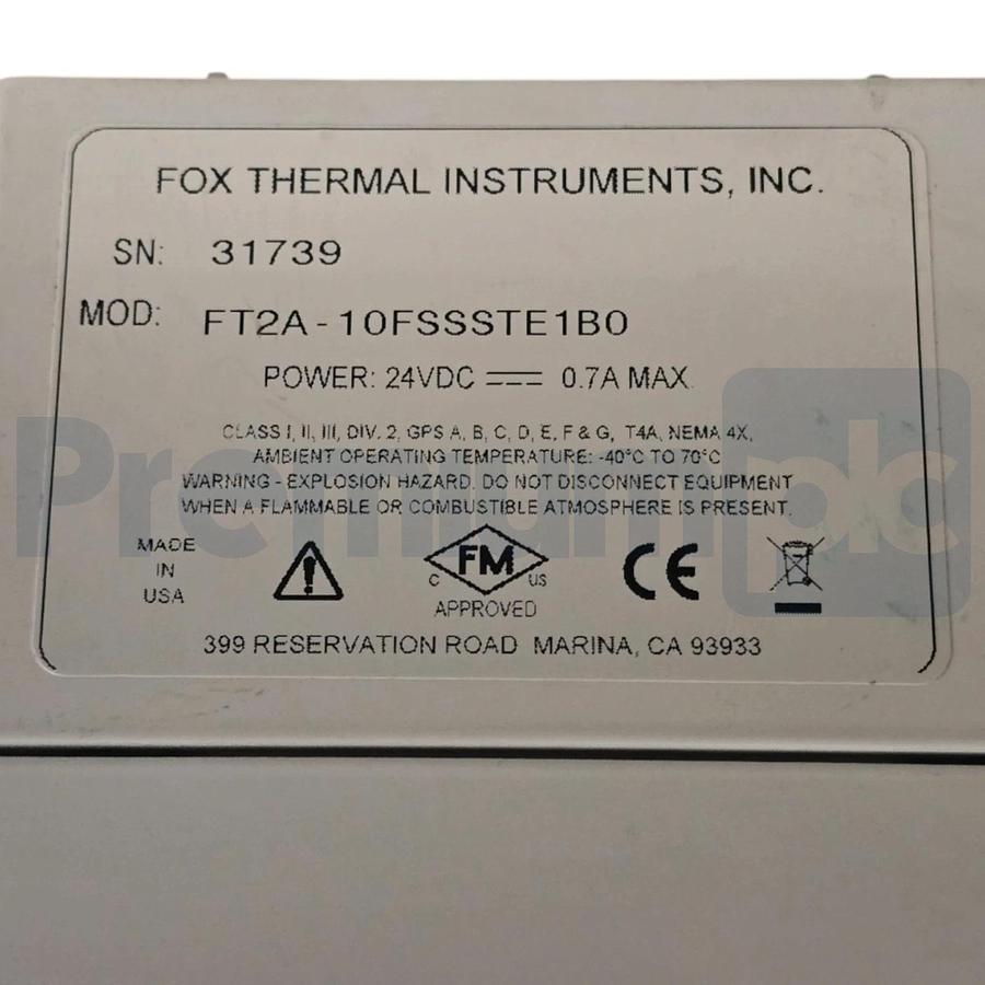 Fox Thermal FT2A Inline Thermal Gas Mass Flow Meter FT2A-10F-SS-ST-E1-B0 NSNP