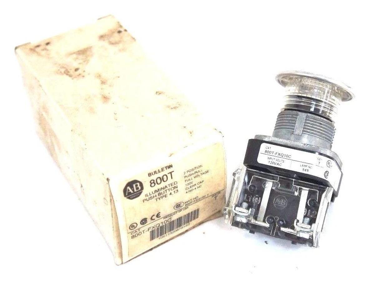 Used NIB ALLEN BRADLEY 800T-FXQ10C SER. T ILLUMINATED PUSH BUTTON CLEAR CAP 120V