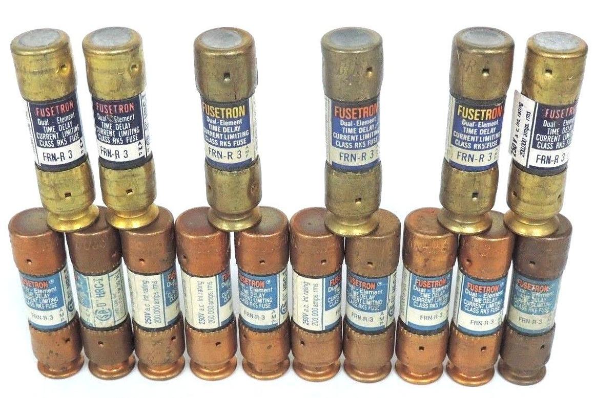 Used LOT OF 16 BUSSMANN FRN-R-3 FUSETRON DUAL-ELEMENT CLASS RK5 FUSES 250V 3AMP