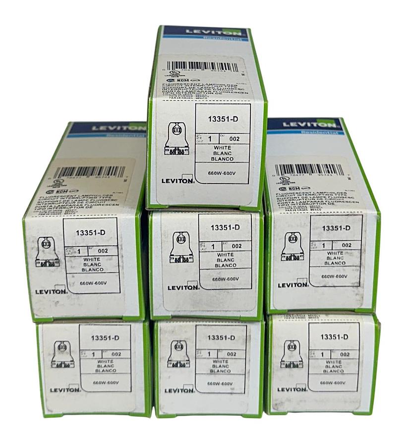 Used 7 LEVITON 13351-D / 13351D FLUORESCENT LAMPHOLDERS WHITE 660W 600V NSMP
