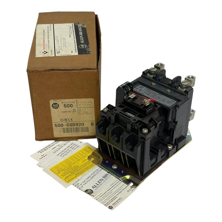 Used Allen-Bradley 500-C0D920 NEMA Size 2 AC Contactor 2-Pole Series B - New Surplus
