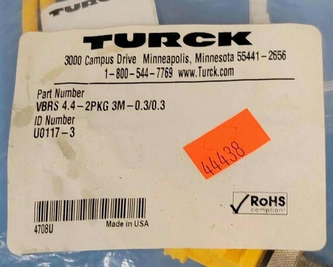 Used NEW TURCK VBRS 4.4-2PKG 3M-0.3/0.3 MOLDED TWIN JUNCTION ID NO. U0117-3