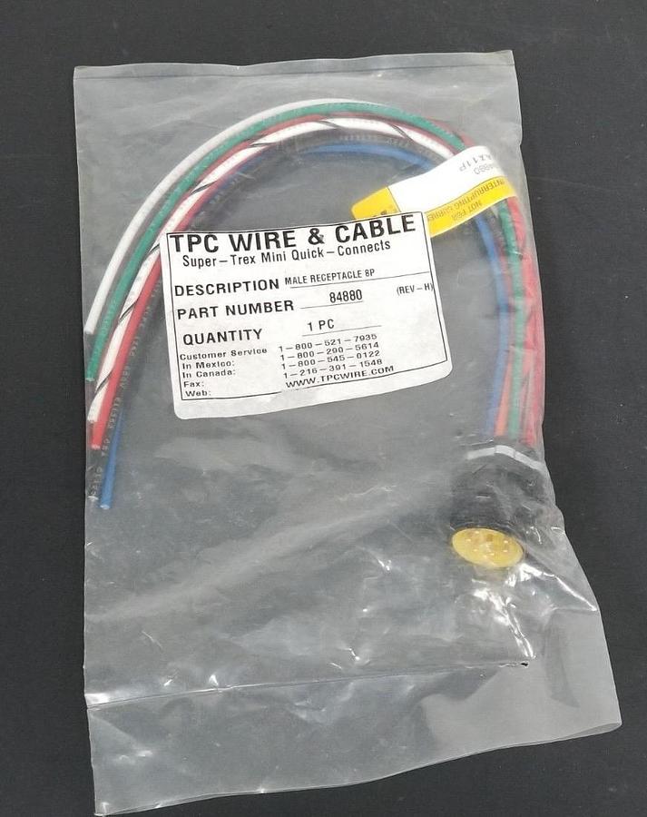 Used NIB TPC WIRE & CABLE 84880 MALE RECEPTACLE 8P CONNECTOR CABLE, REV H, AX11P