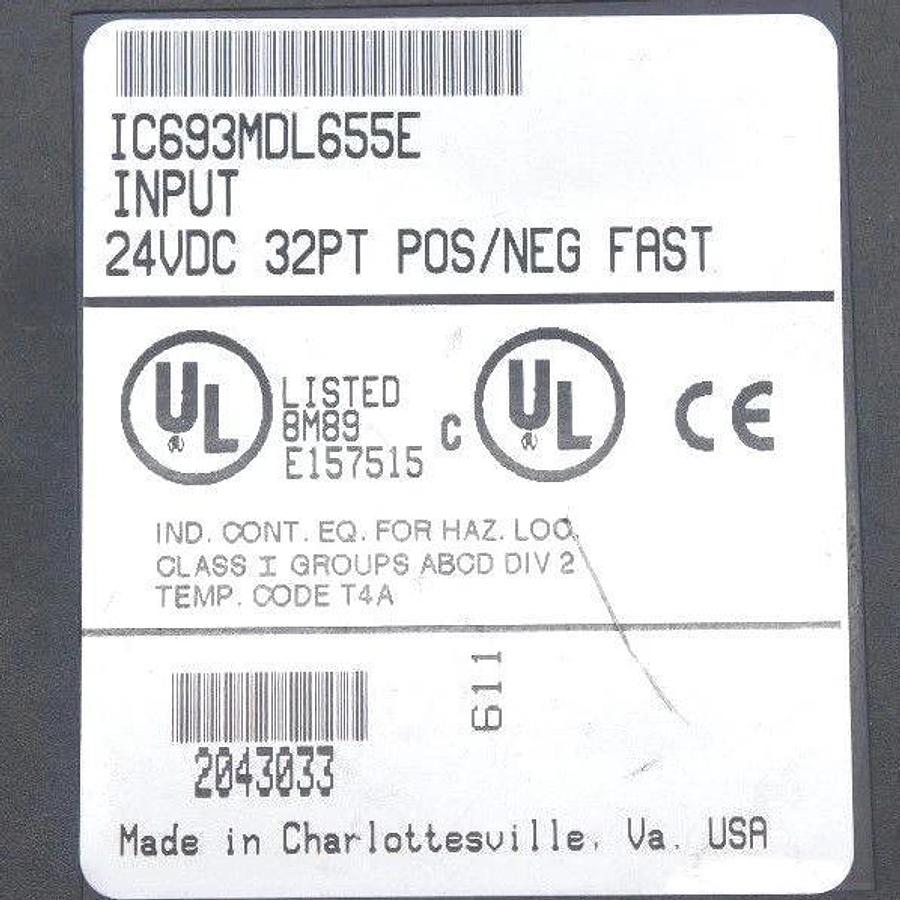 Used GE FANUC IC693MDL655E INPUT MODULE 32PT, 24 VDC POS/NEG FAST MISSING CLEAR COVER