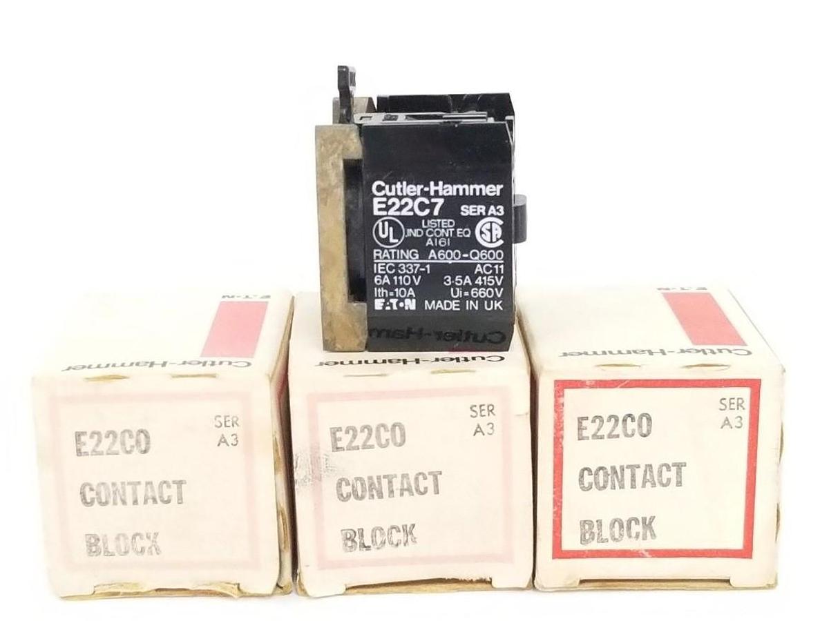 Used LOT OF 3 NIB EATON CUTLER-HAMMER E22C0 CONTACT BLOCKS SER. A3, E22-C0