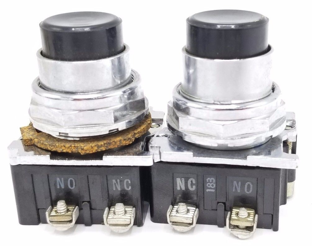 Used LOT OF 2 CUTLER HAMMER 10250T CONTACTS WITH BLACK PUSHBUTTONS